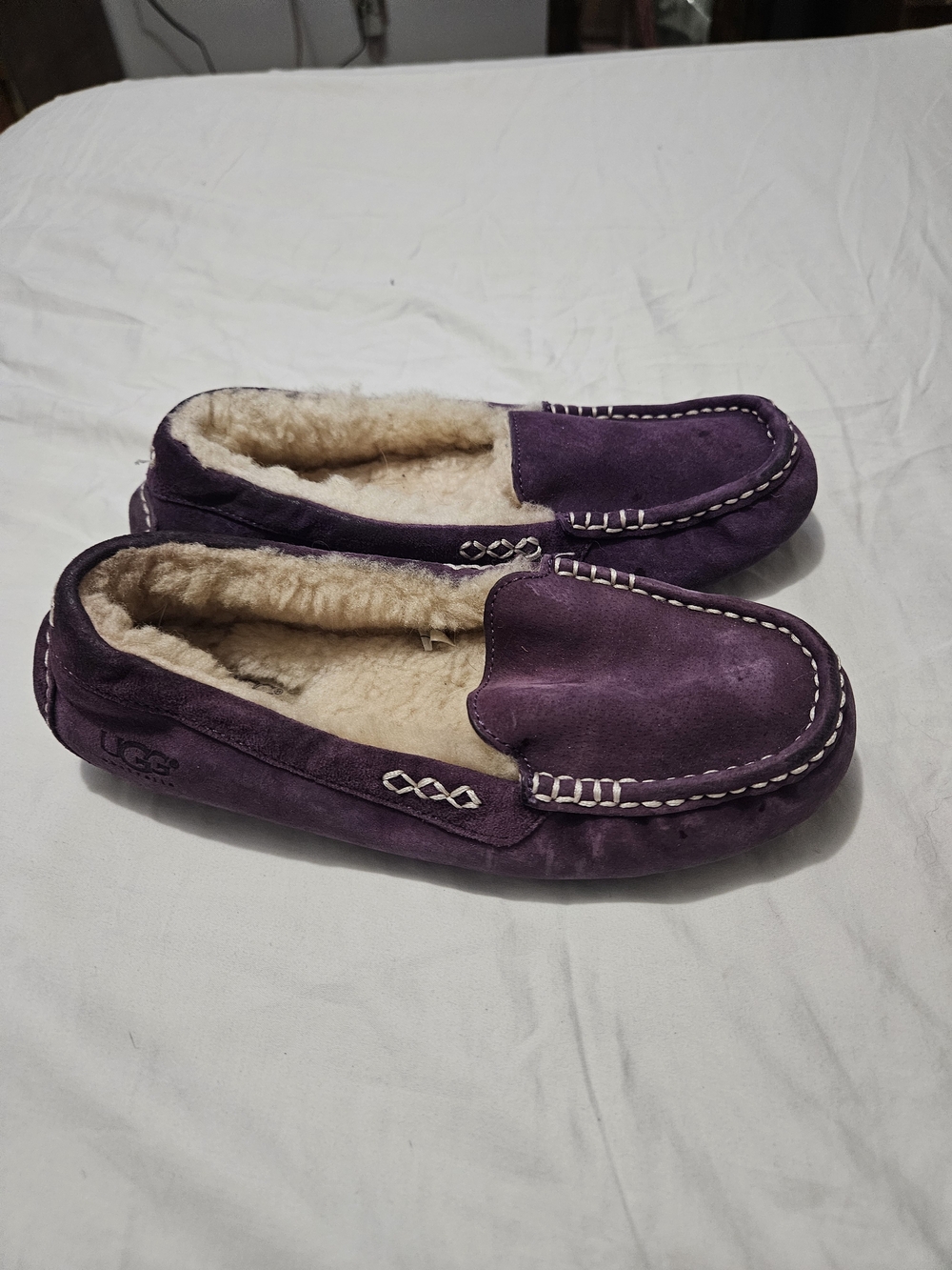 UGG Purple Suede Shearling Moccasin Slippers